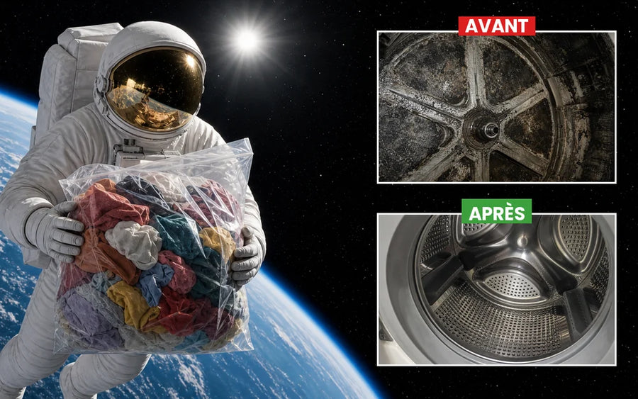 Astronaute tenant un sac de linge