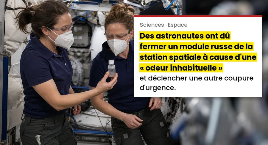 Astronautes masqués dans une station spatiale