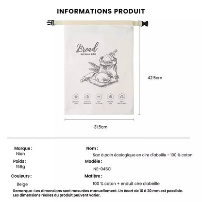 Sac à pain écologique en cire d'abeille – 100 % coton