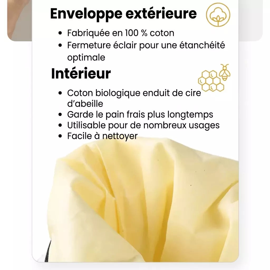 Sac à pain écologique en cire d'abeille – 100 % coton