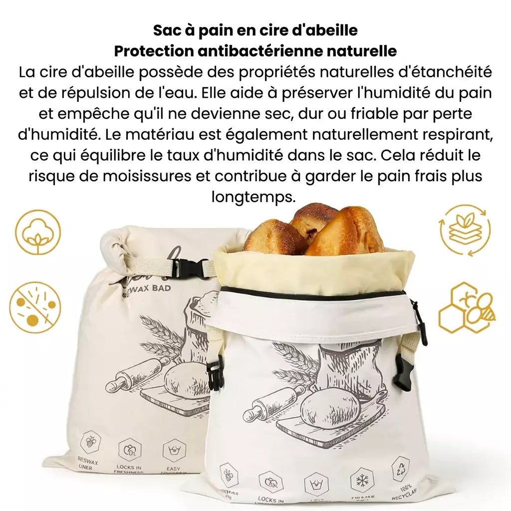 Sac à pain écologique en cire d'abeille – 100 % coton