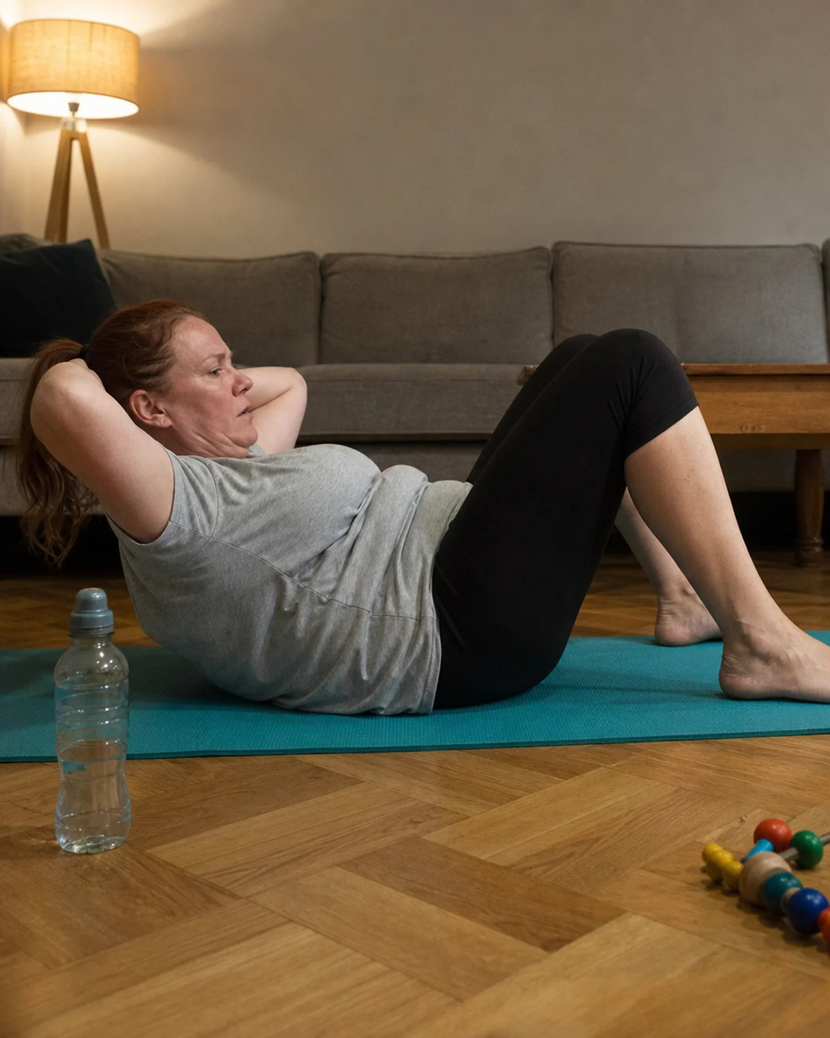 Femme qui fait des abdominaux sur un tapis