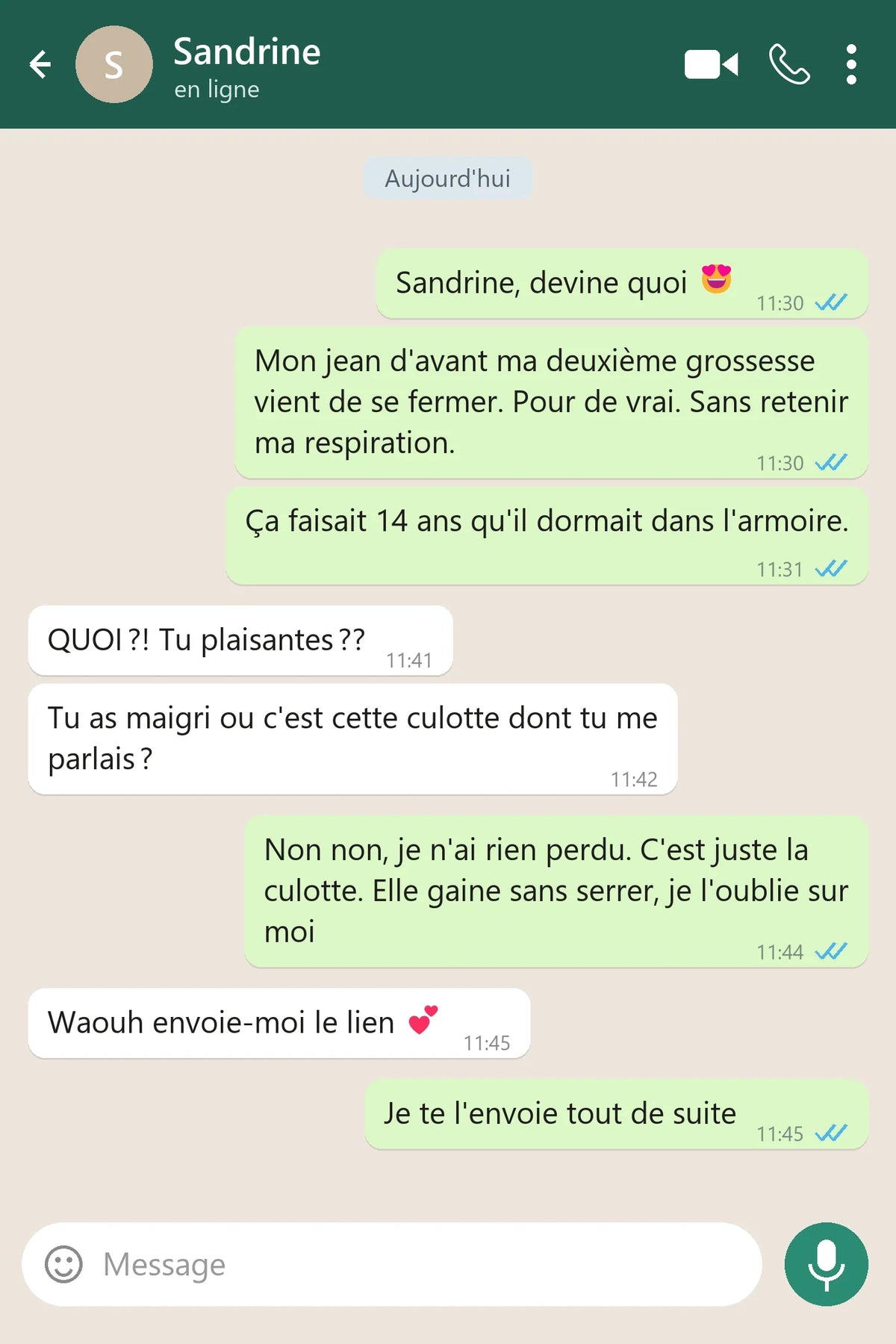 Message envoyé à une amie