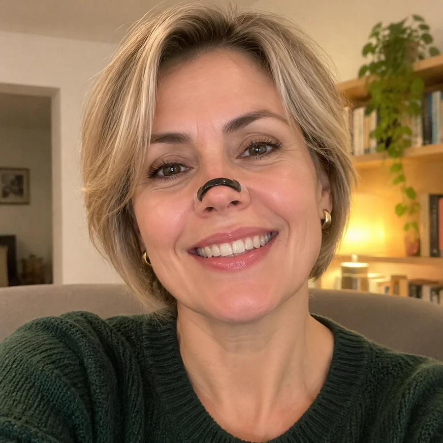 Femme qui porte le dilatateur nasal AirFlow
