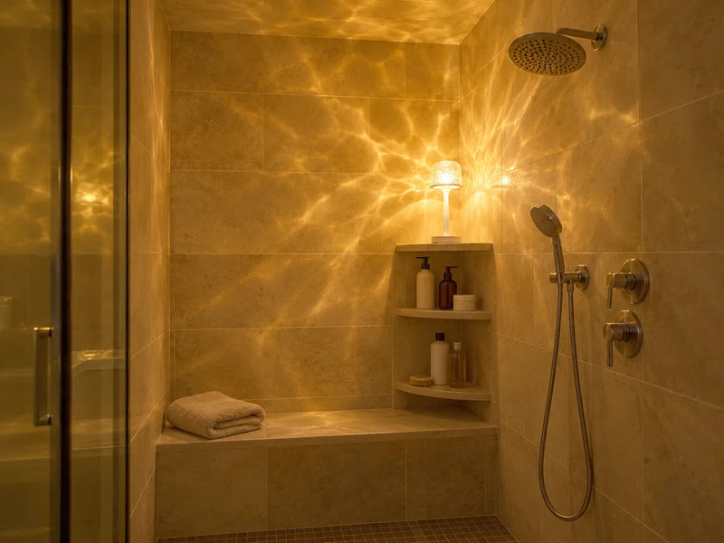 Aurora allumée dans la douche, plafonnier éteint